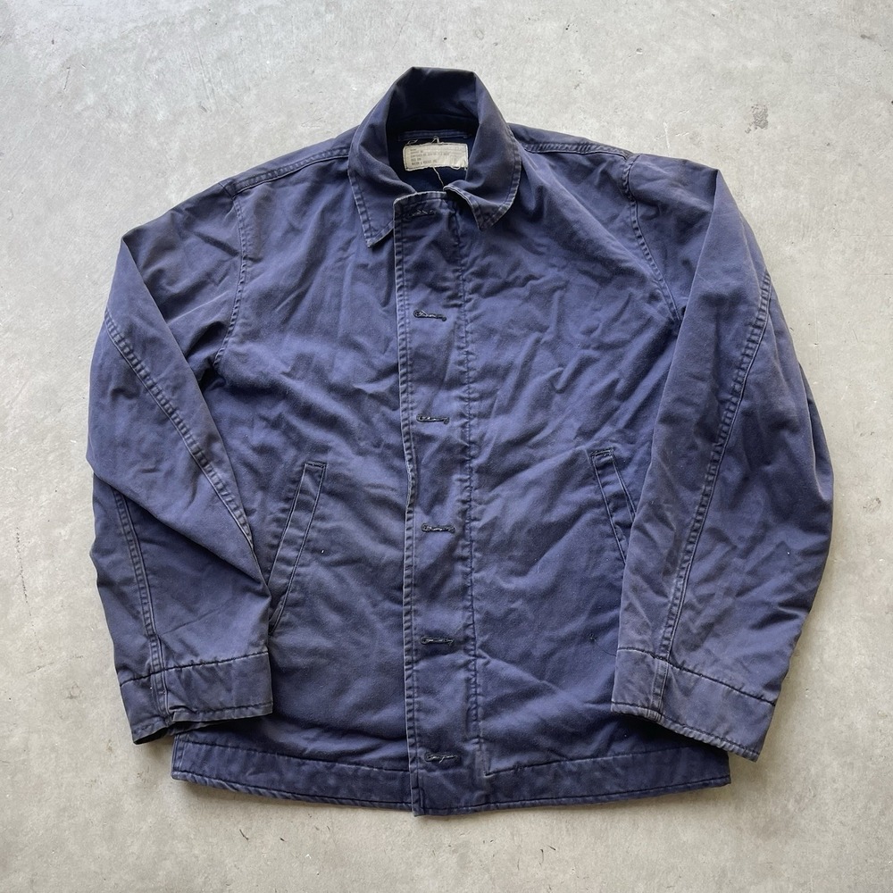 Vintage USN N-4 N4 Navy Blue Deck Jacket Medium Size 36 Faded Gripper Zipper